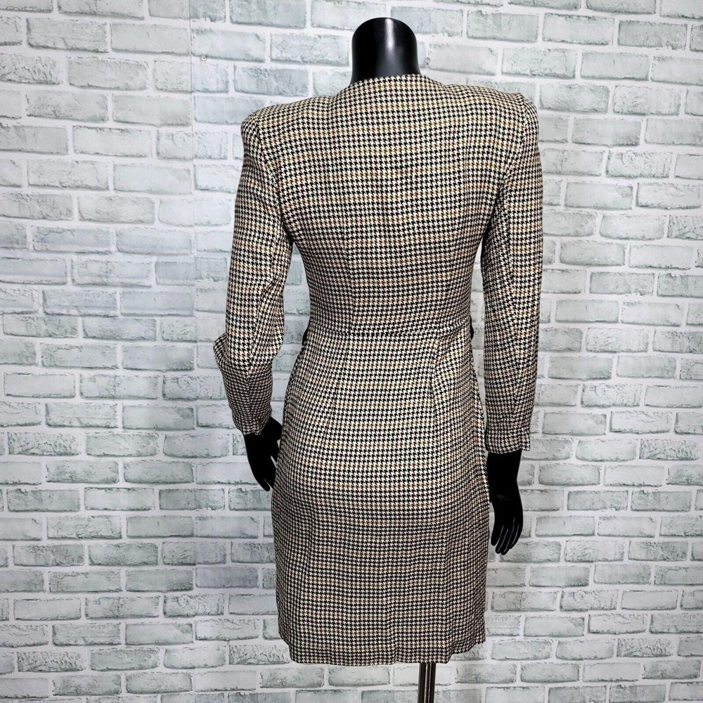 Vintage 80s Cynthia Howie Petite 4 Houndstooth Dress USA Velvet Trim Academia - Picture 6 of 8